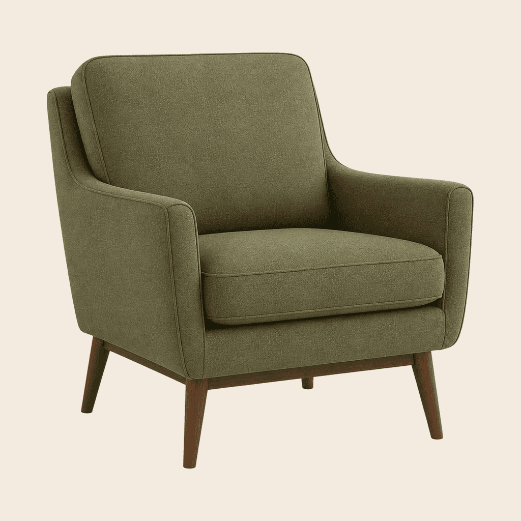 Un fauteuil en tissu vert olive
